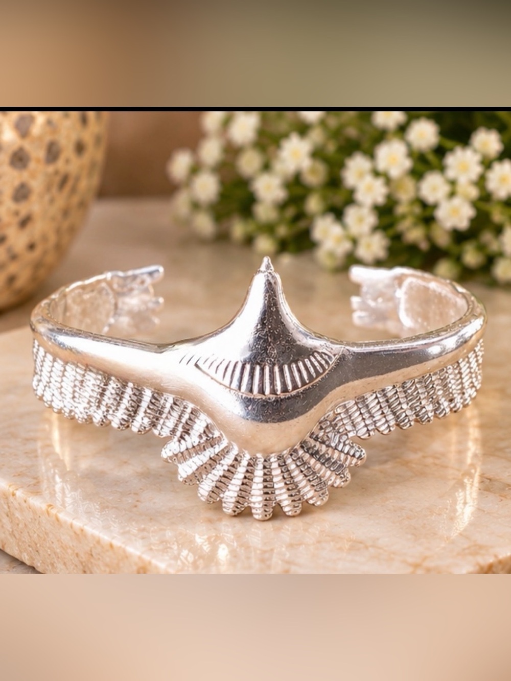 925 sterling Silver-Tone Sculpted Wing Cuff Bracelet - Women Jewelry